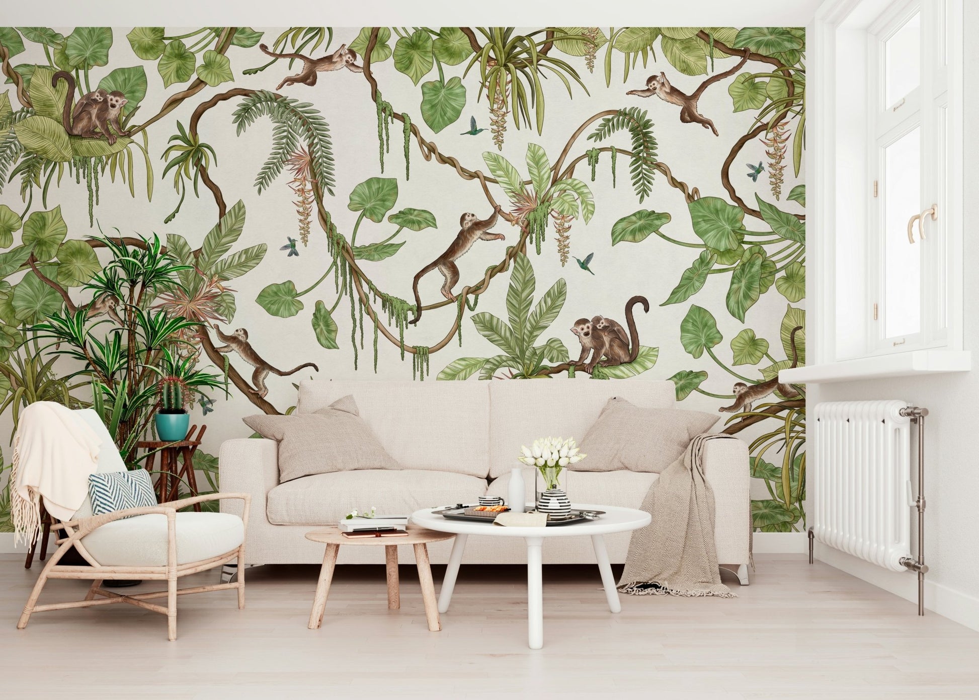 A creative home office showcasing the Monkey Business Wall Mural.