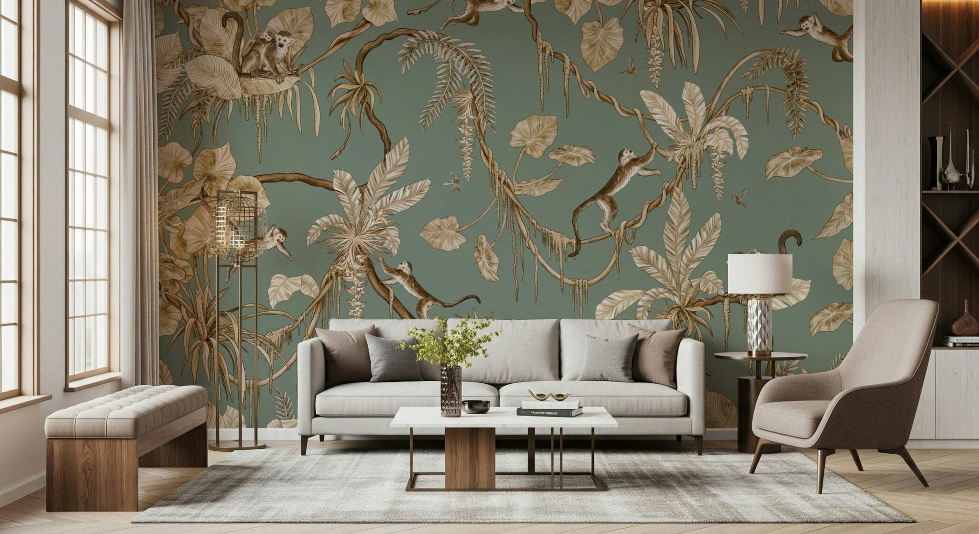 Monkey Business Wallpaper Wall Mural in a sophisticated playroom., GD6277