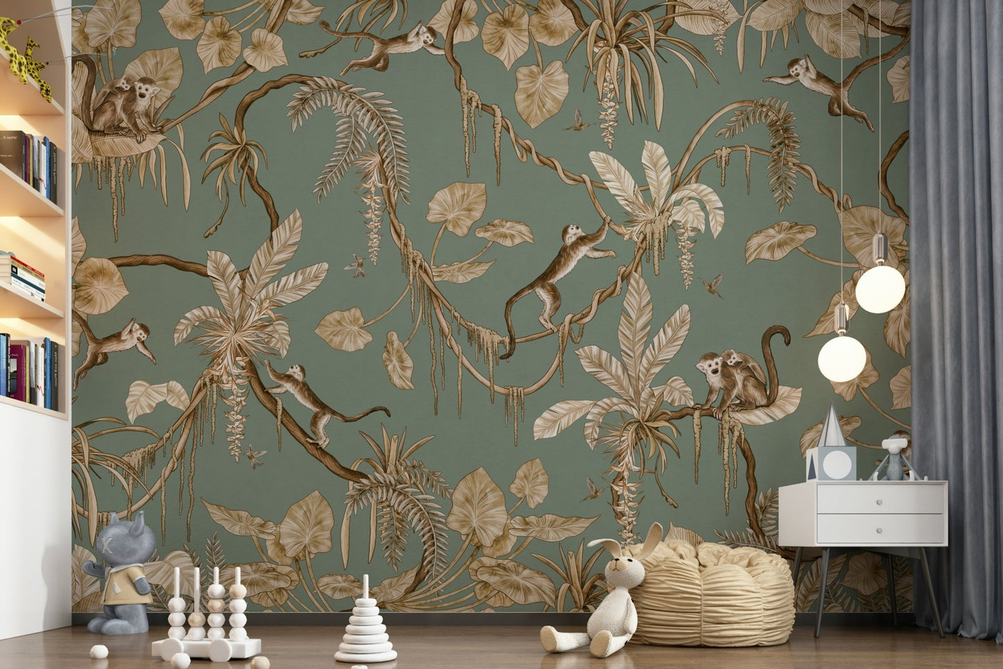 Wall accentuating furniture with the stunning Monkey Business Wallpaper Wall Mural.