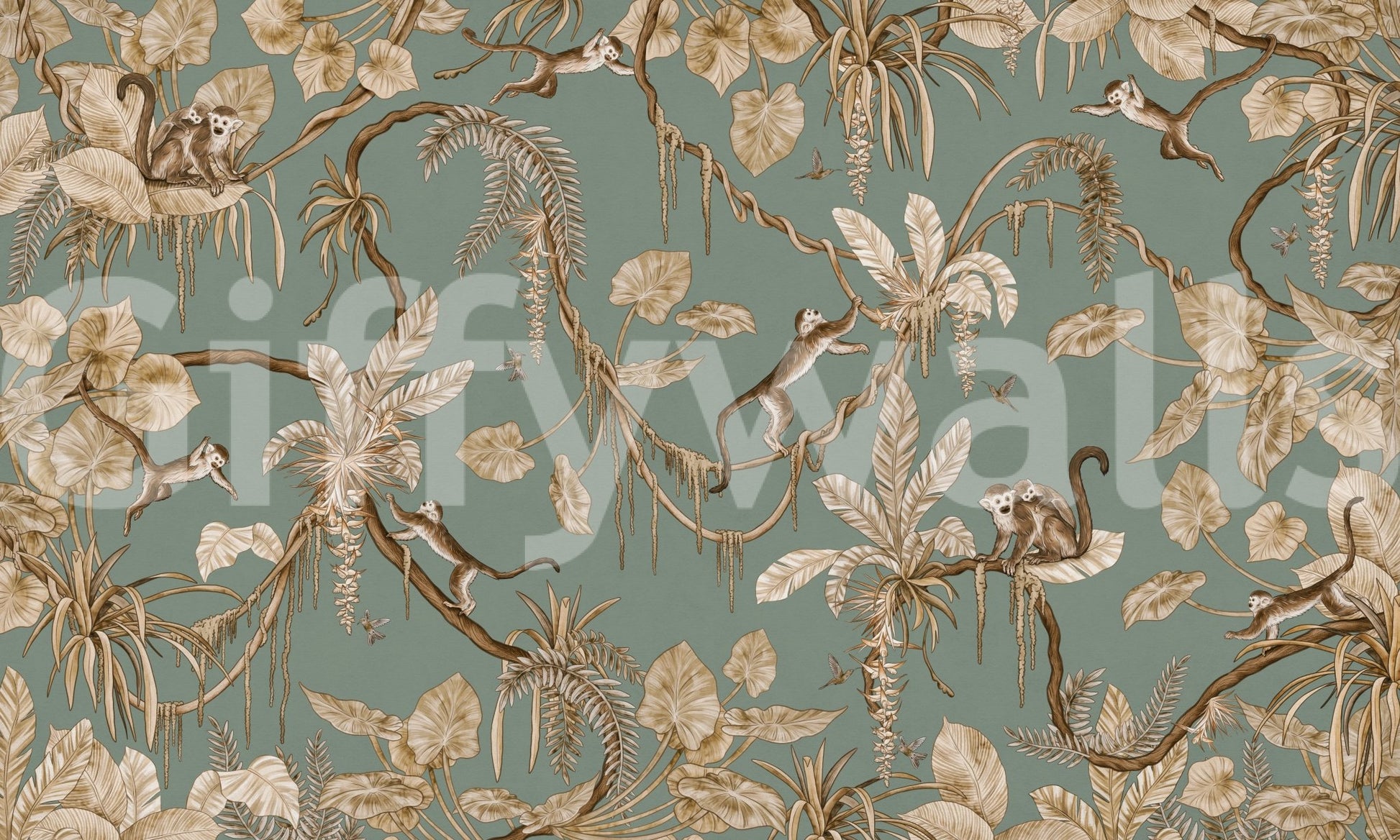 Statement backdrop in a retail space with the Monkey Business Wallpaper Wall Mural.