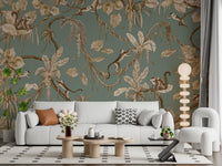 A modern lounge showcasing the Monkey Business Wallpaper Wall Mural.