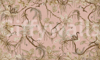 Statement wall in a hallway with the Monkey Grove Blush Wall Mural., GD6278