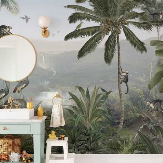 Vibrant monkey forest mural wallpaper decoration SRED19
