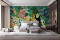 Monkey & Toucan with Leopard Abstract design Wallpaper Murals - Giffywalls A580