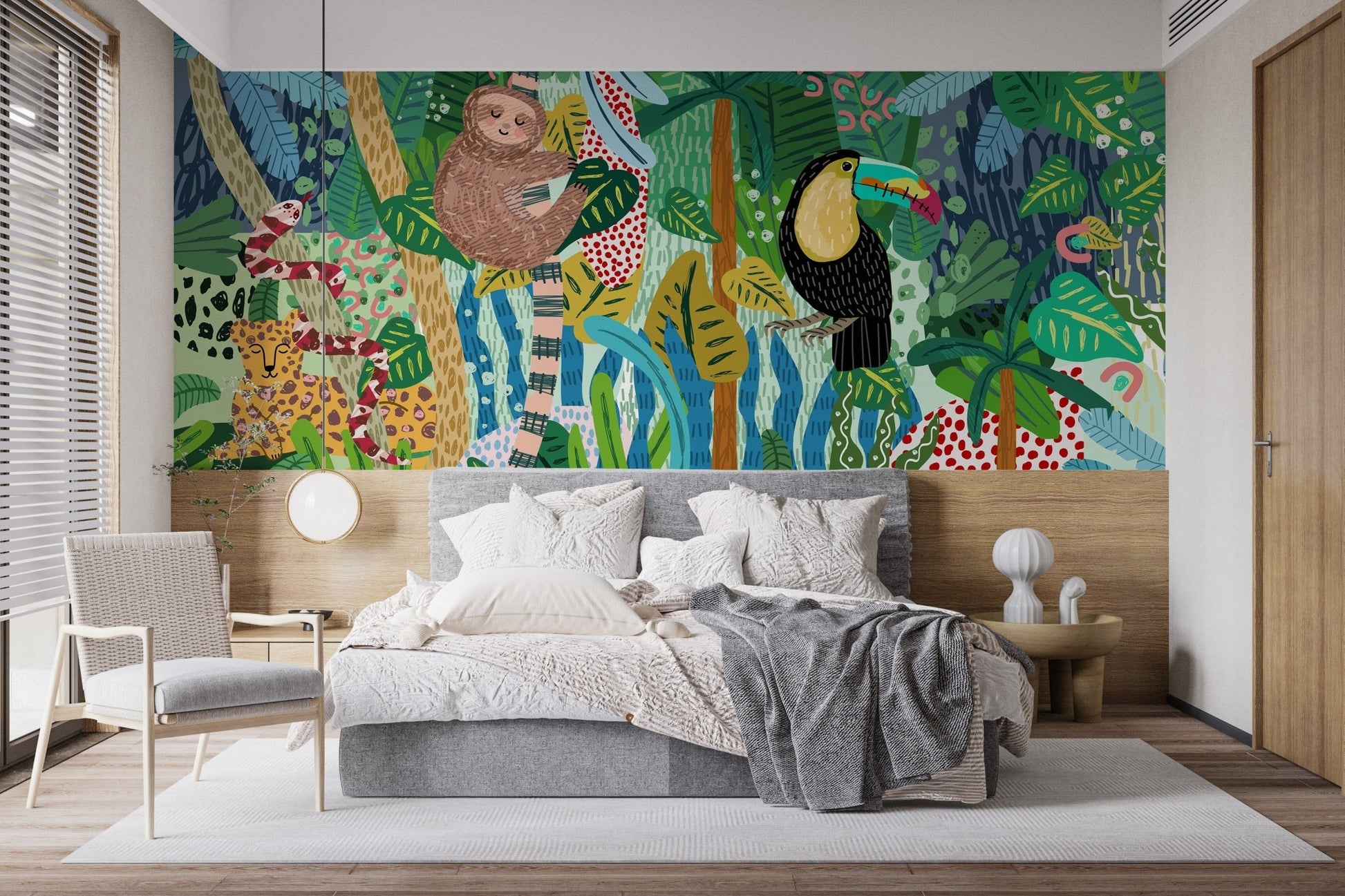 Monkey & Toucan with Leopard Abstract design Wallpaper Murals - Giffywalls A580