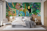 Monkey & Toucan with Leopard Abstract design Wallpaper Murals - Giffywalls A580