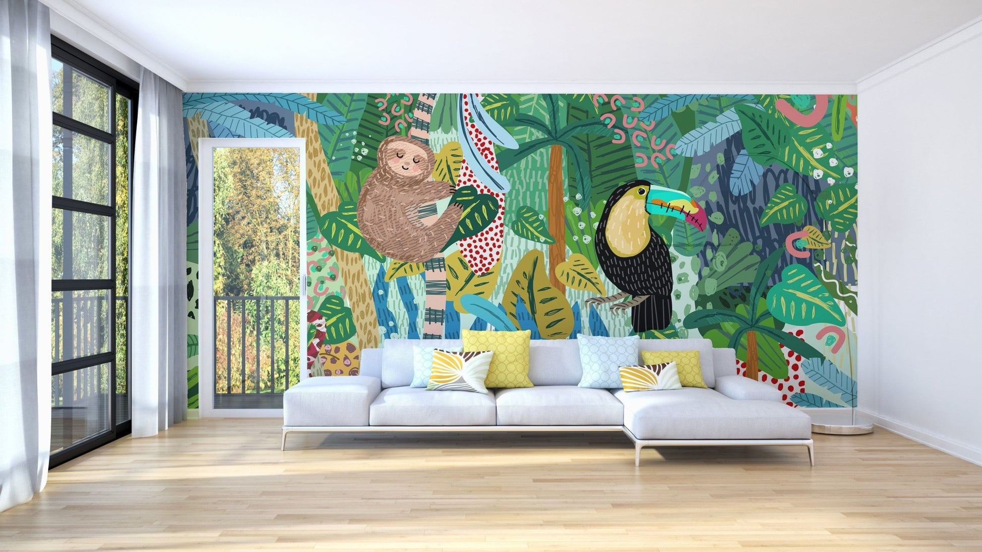 Monkey & Toucan Abstract Wallpaper A580