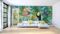 Monkey & Toucan Abstract Wallpaper A580