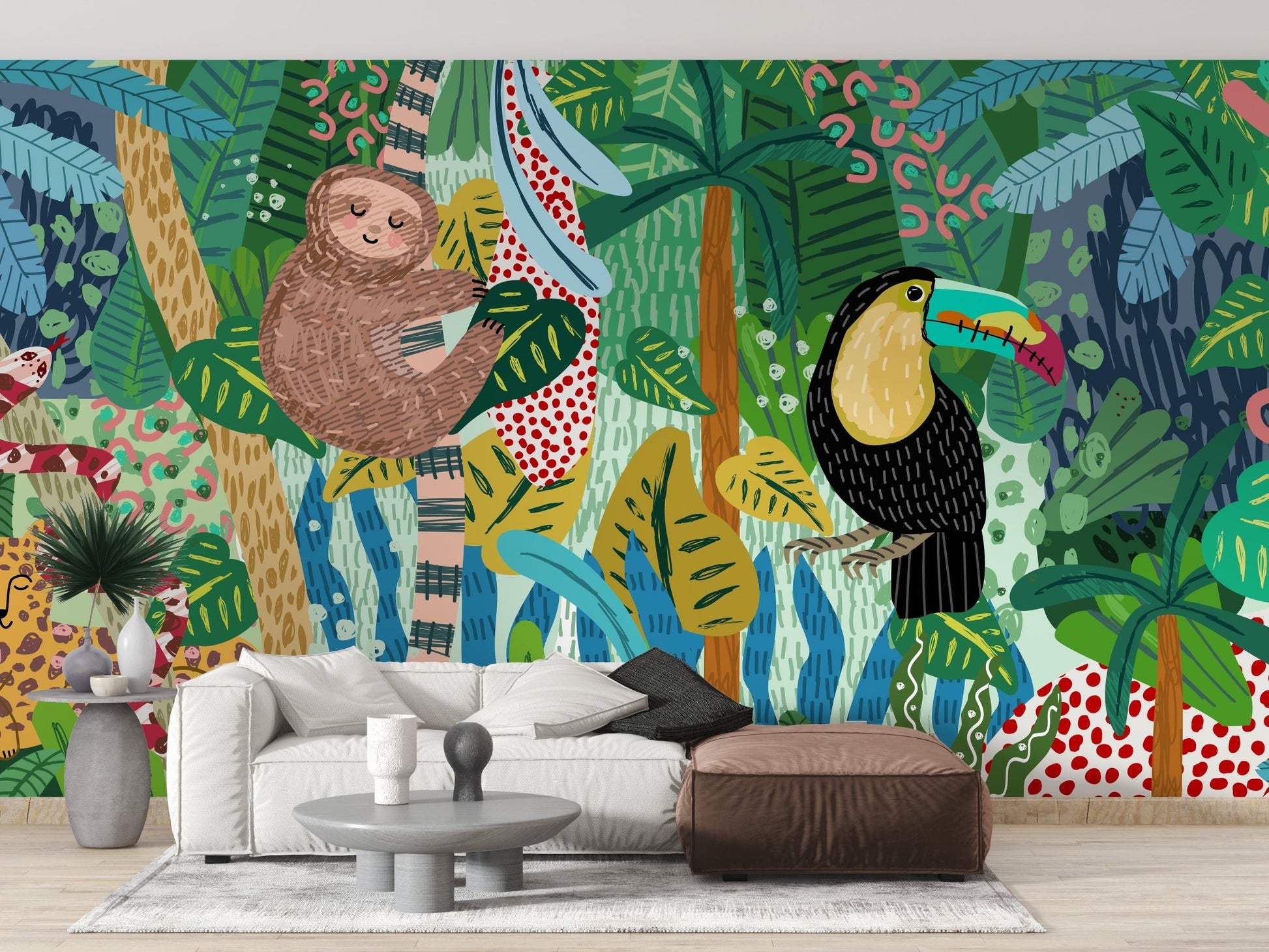 Monkey & Toucan with Leopard Abstract design Wallpaper Murals - Giffywalls A580