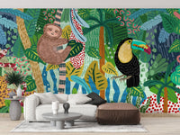 Monkey & Toucan with Leopard Abstract design Wallpaper Murals - Giffywalls A580