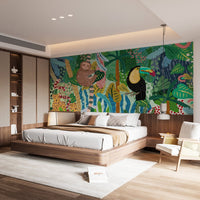 Monkey & Toucan with Leopard Abstract design Wallpaper Murals - Giffywalls A580