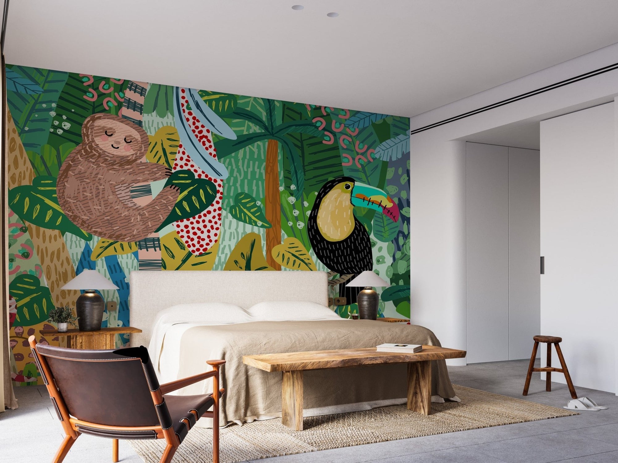 Monkey & Toucan Leopard Abstract Wallpaper for Kids Room A580
