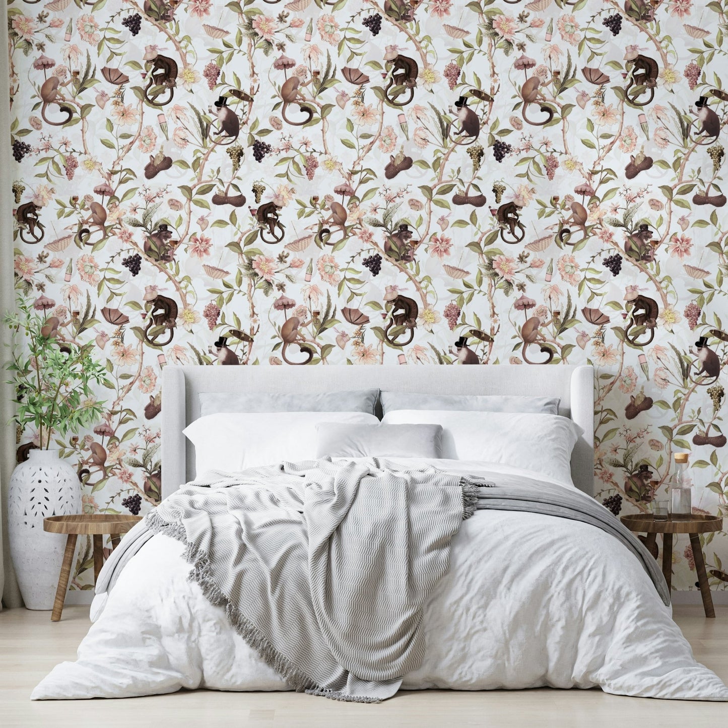 Monkeys & Blooms: Unique chinoiserie wall mural

