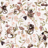 Chinoiserie tea party wallpaper with monkey details

