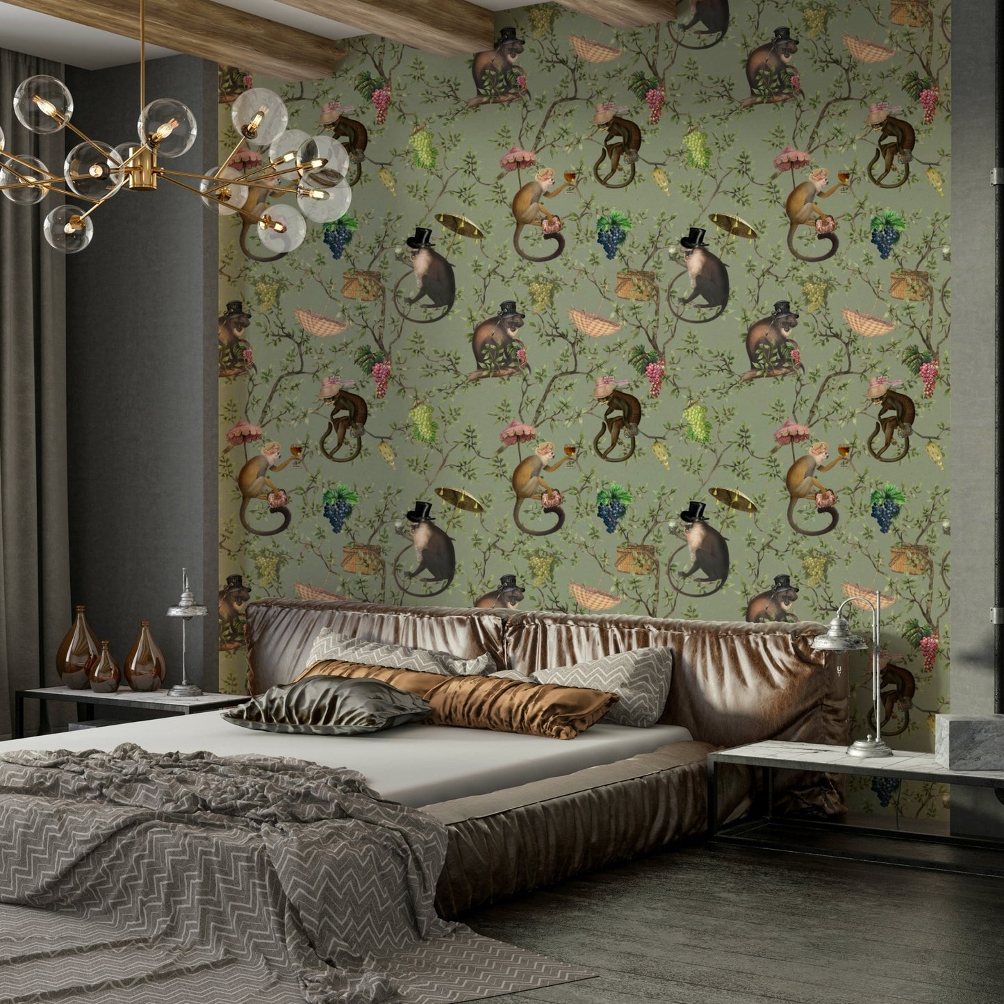 Nature-inspired monkey and vineyard wall art


