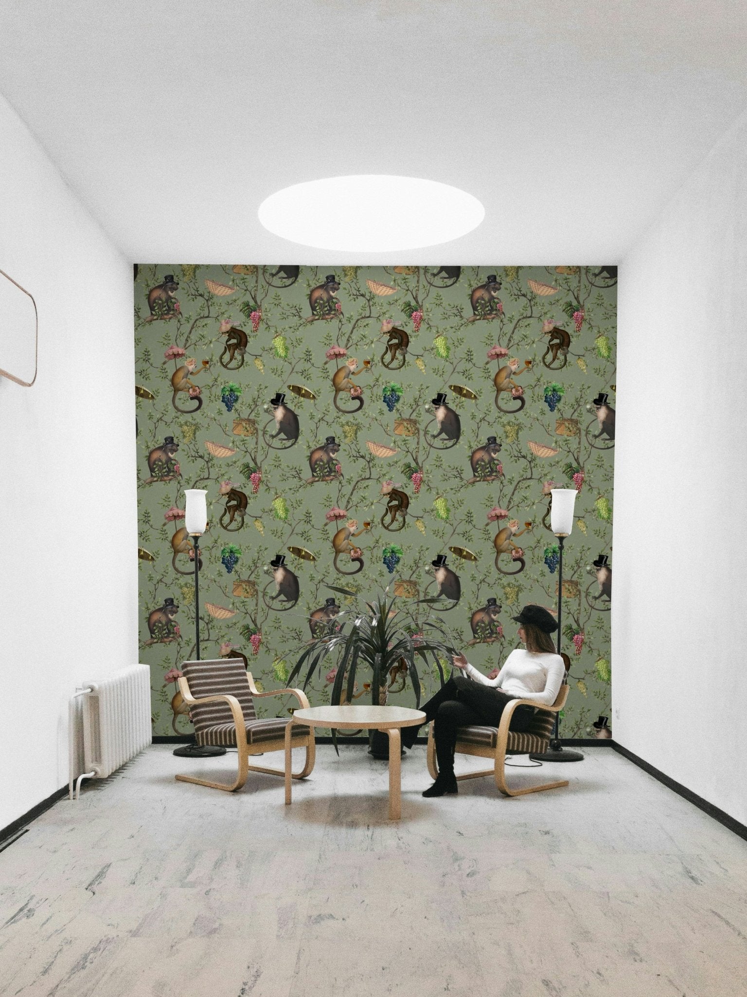 Charming monkeys in a vibrant vineyard wallpaper

