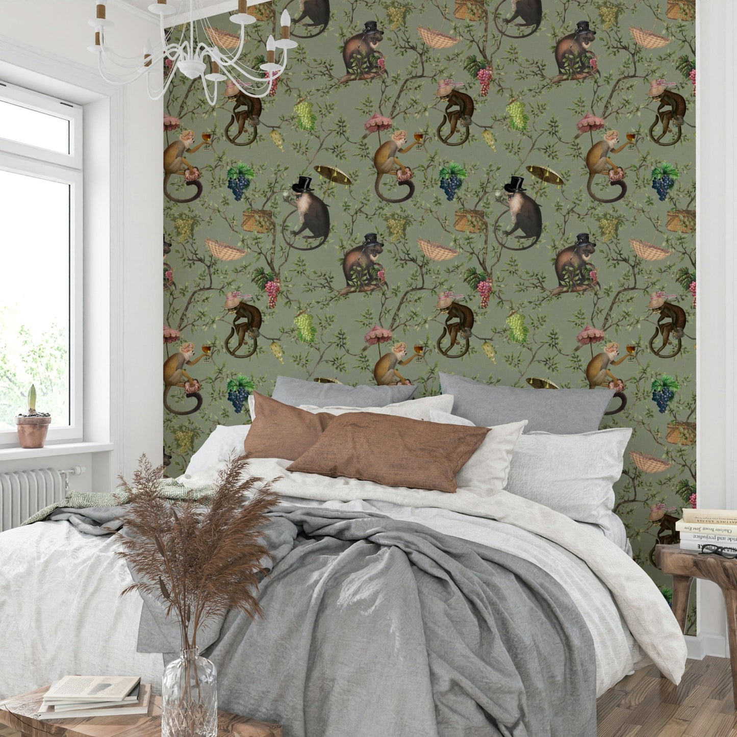 Vineyard with playful monkeys on the wall

