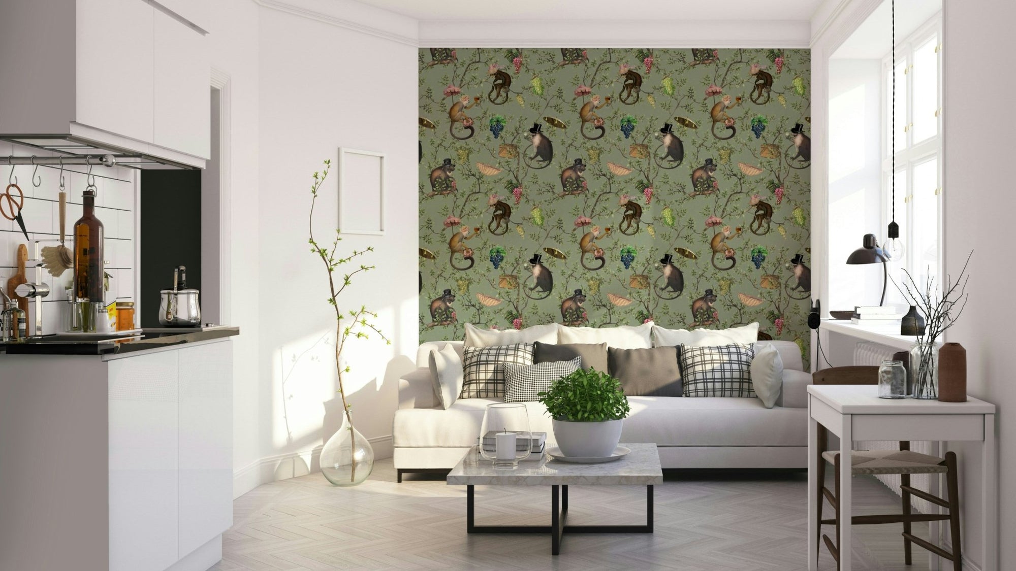 Playful monkeys in a vineyard wallpaper mural, GD1422