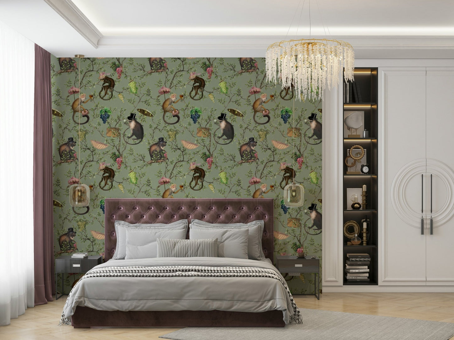 Monkeys swinging in a vineyard wall mural

