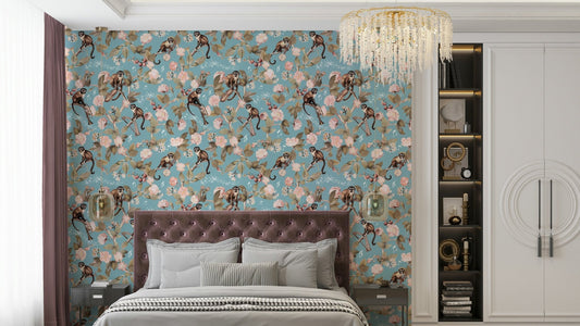 Playful monkeys enjoying musical instruments wallpaper

