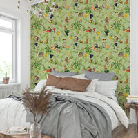 Fun monkey wall mural with tropical fruits for playful spaces

