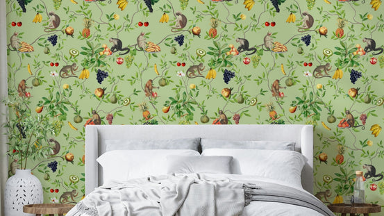 Monkeys and tropical fruits wall mural for playful vibes, GD1436