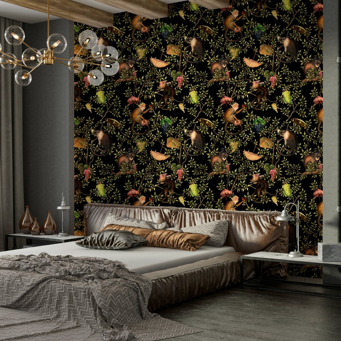Playful monkey and vine wall mural for a lively room.

