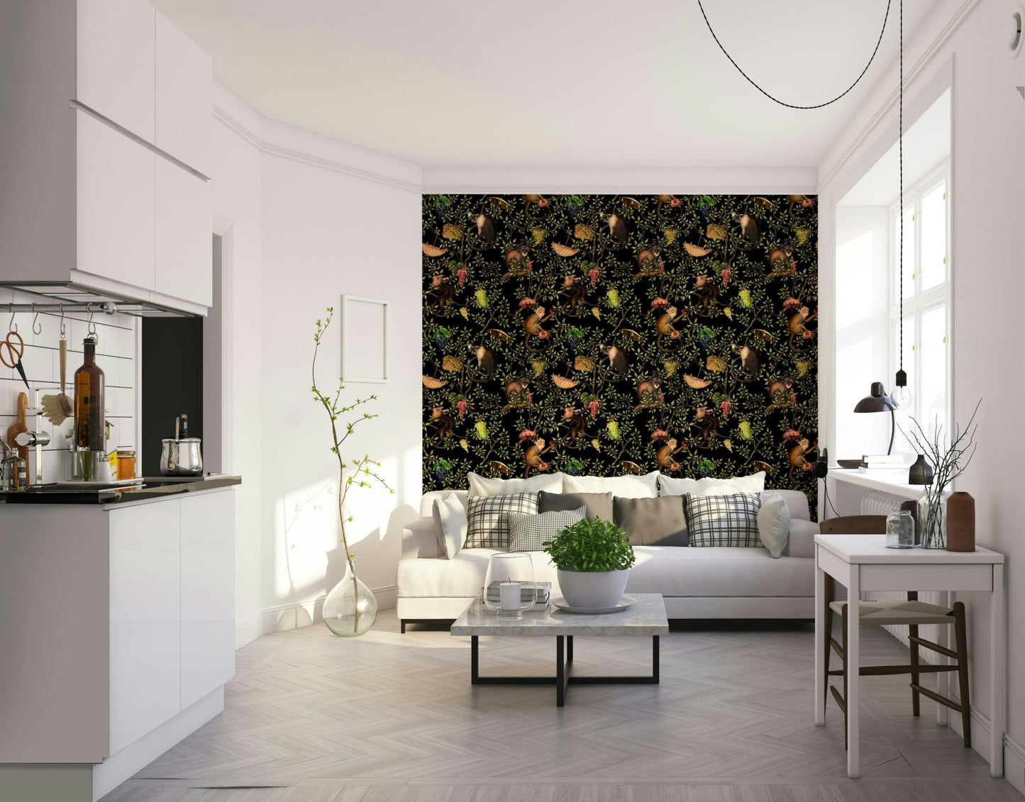 Monkeys in the vines wallpaper for a tropical vibe.

