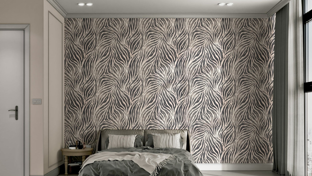 Mono textured boho zebra print wallpaper full view


