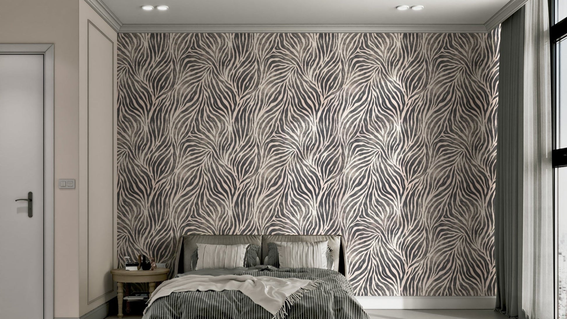 Mono textured boho zebra print wallpaper full view GD511

