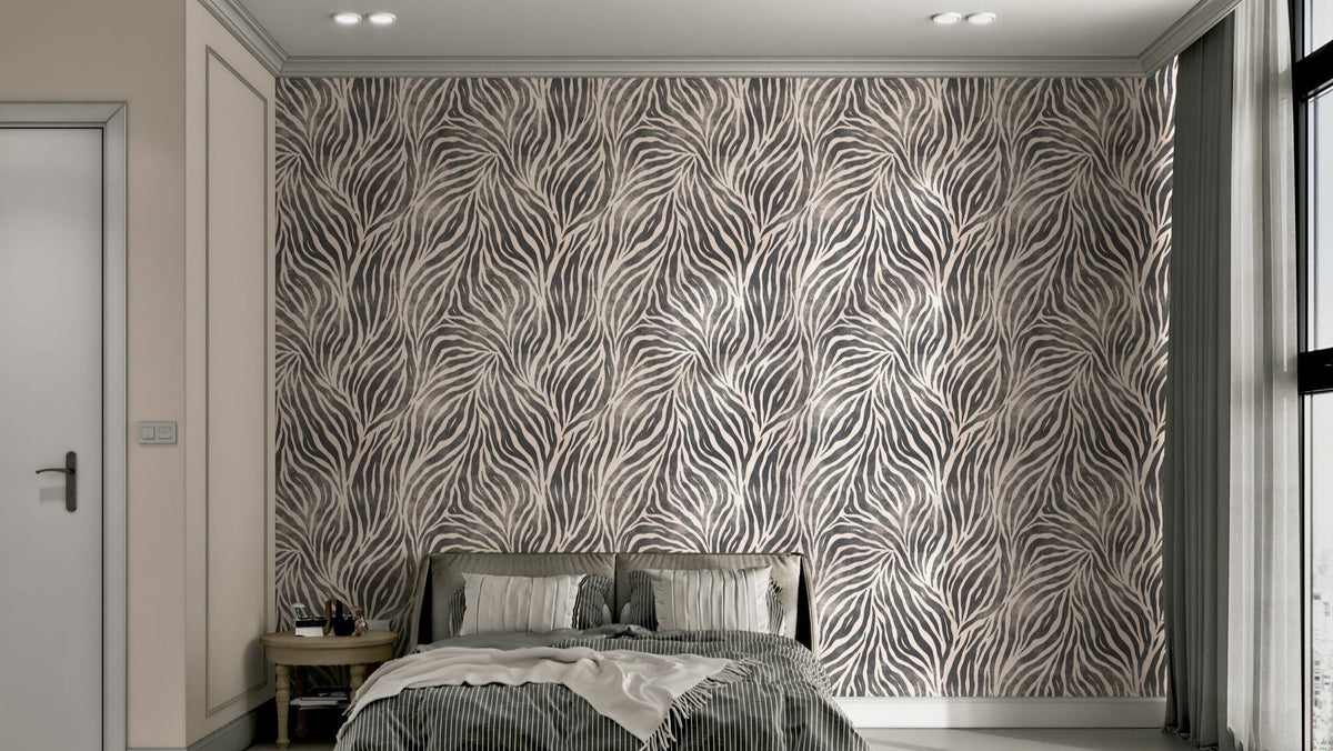 Mono textured boho zebra print wallpaper full view GD511

