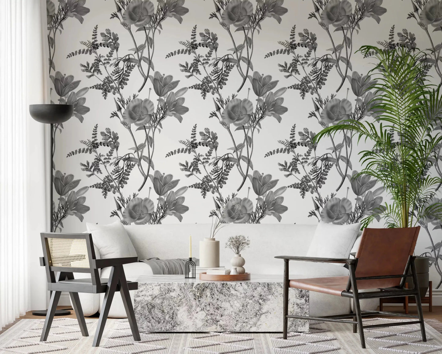 Hallway featuring Monochromatic Botanical Print Wallpaper