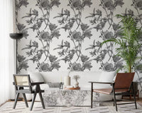 Hallway featuring Monochromatic Botanical Print Wallpaper