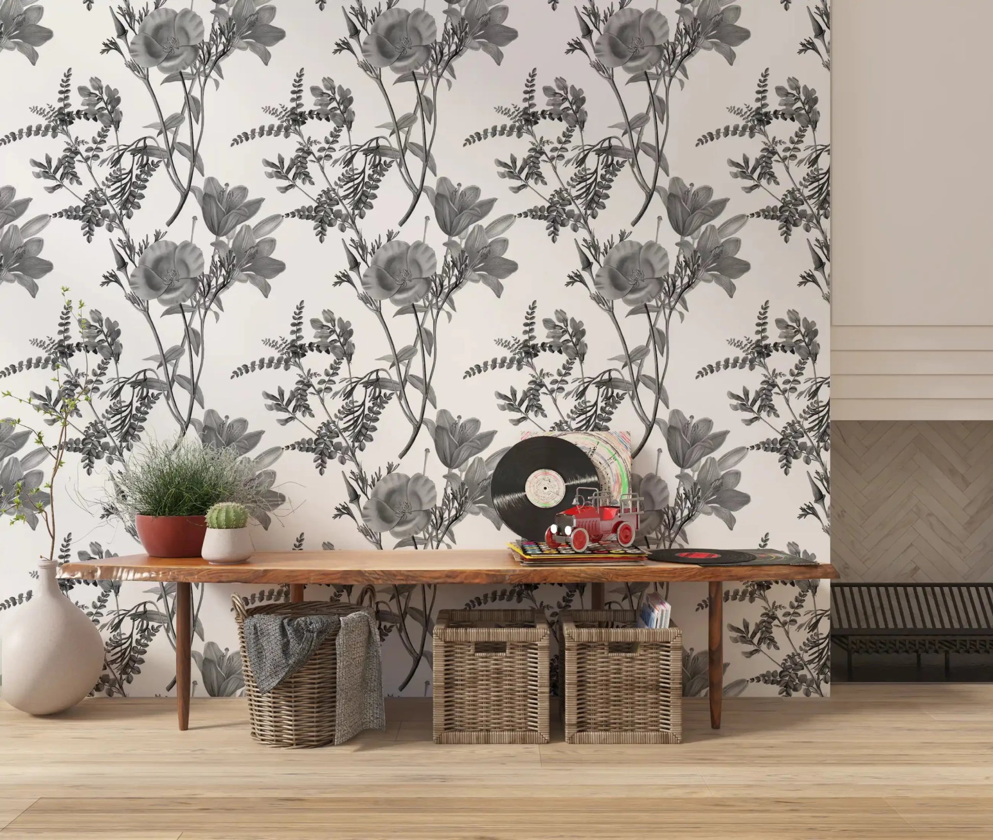 Monochromatic Botanical Print Wallpaper