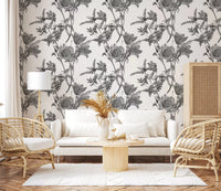 Monochromatic Botanical Print Wallpaper
