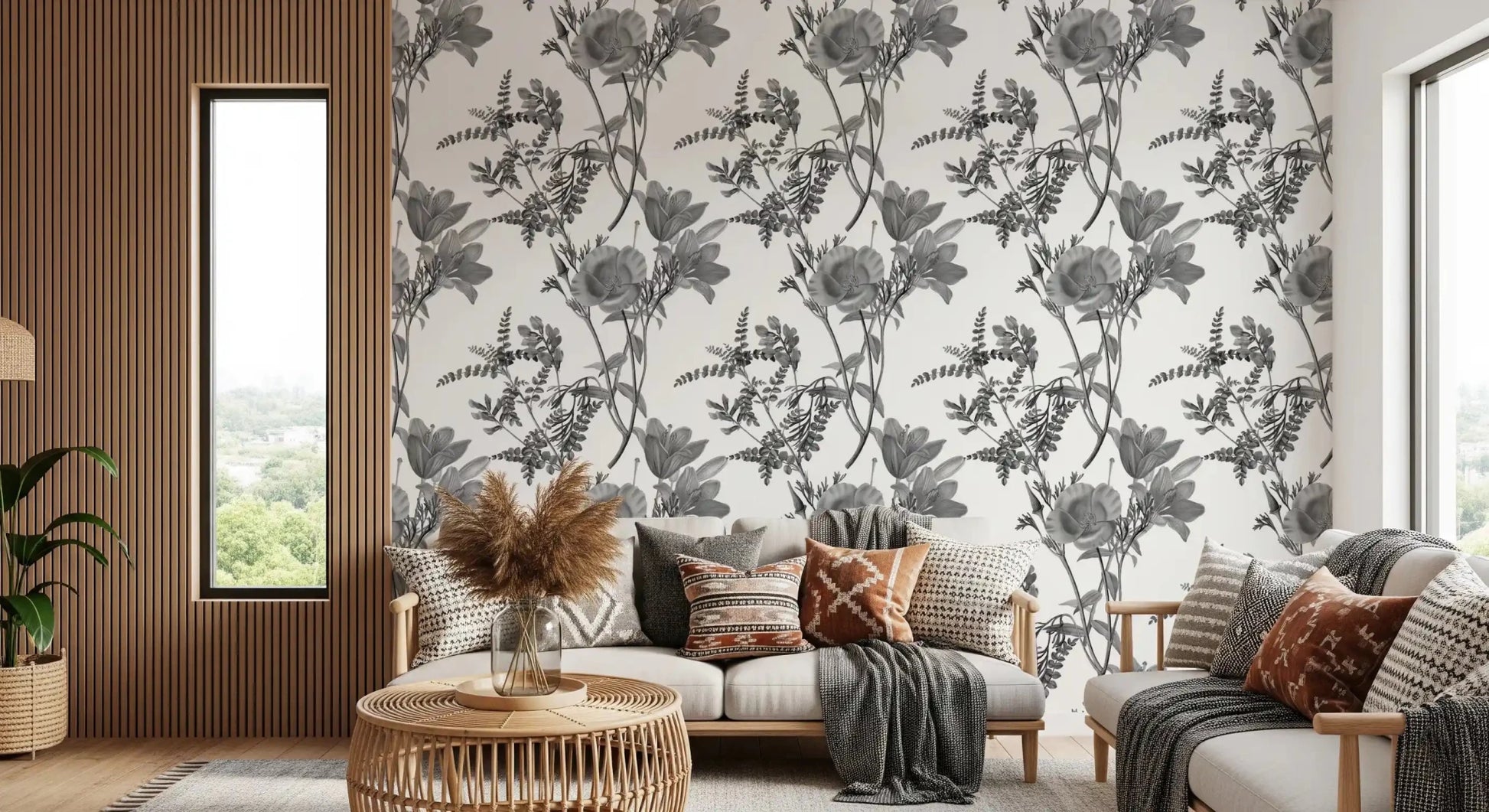 Monochromatic Botanical Print Wallpaper