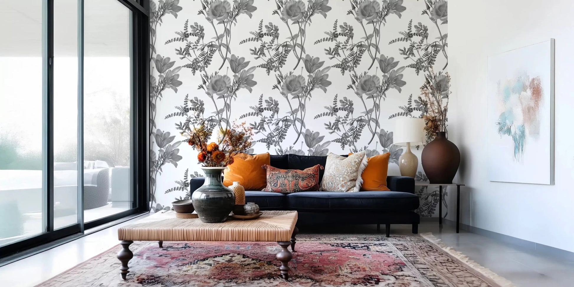 Pale floral layout with Botanical Print grey Wallpaper look