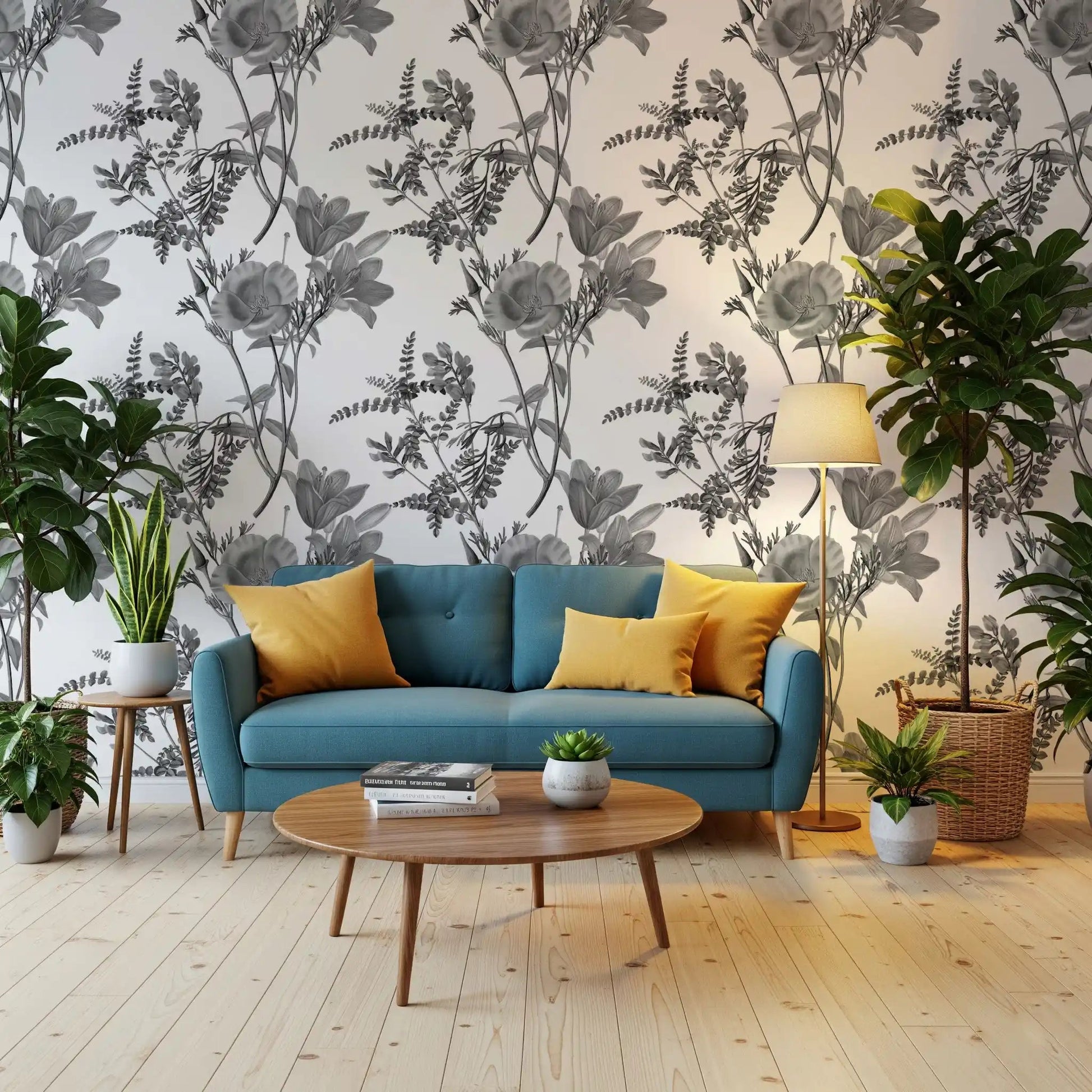 Monochromatic Botanical Print Wallpaper