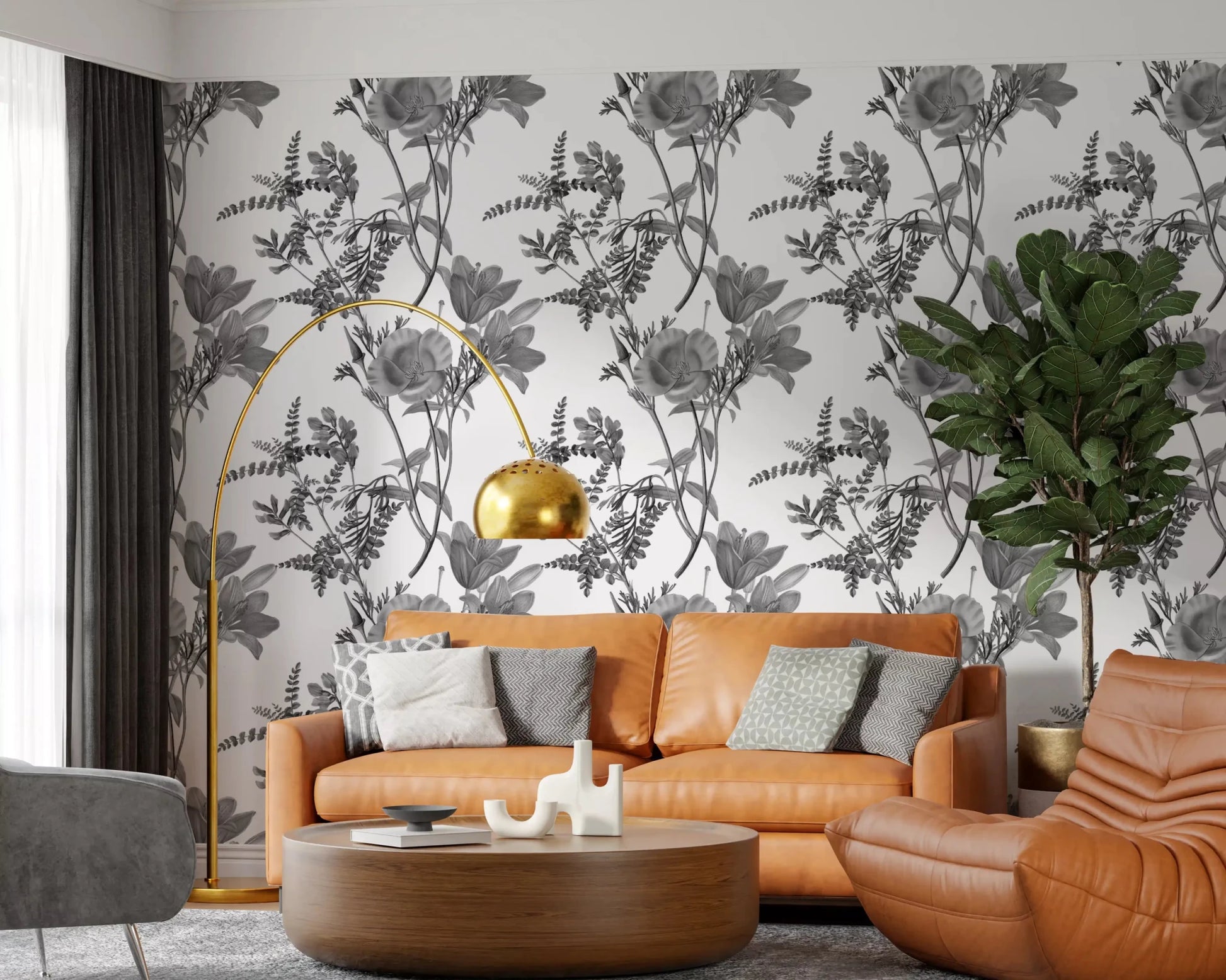 Monochromatic Botanical Print Wallpaper