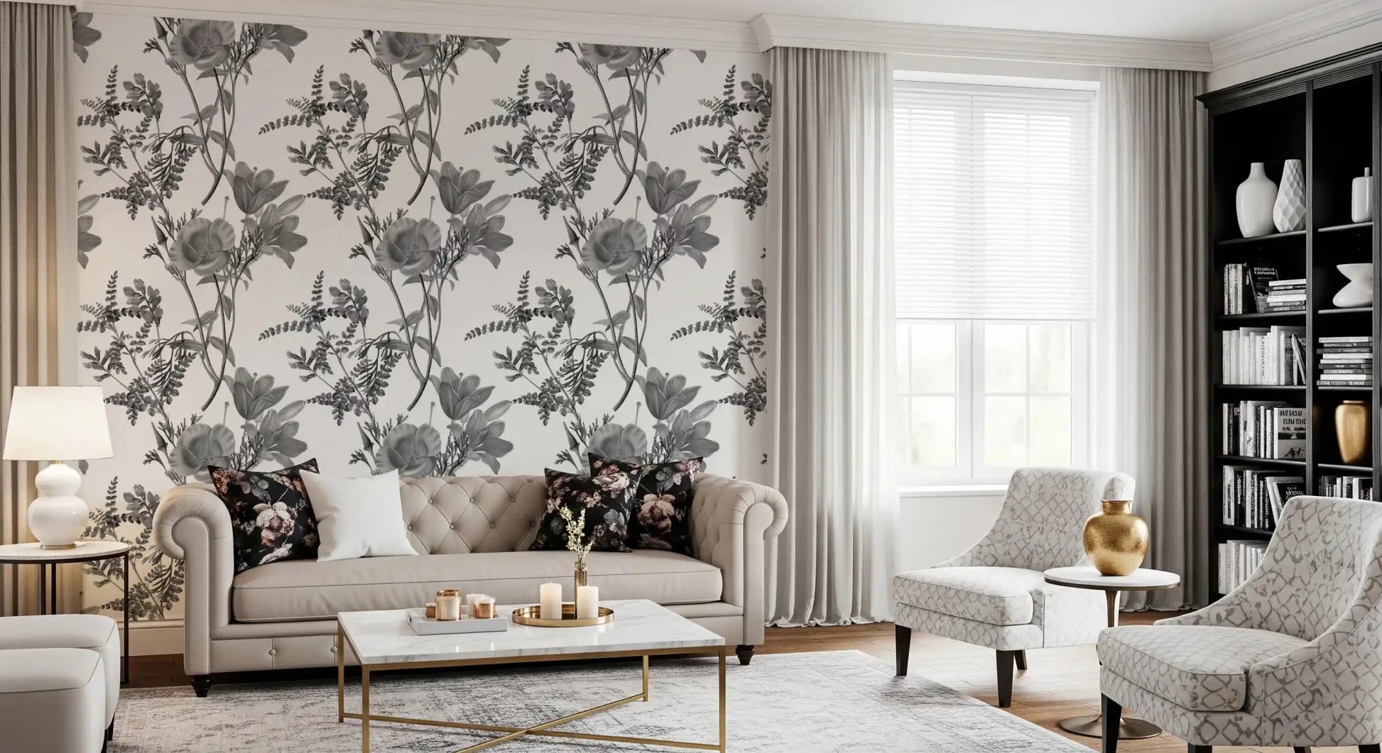 Monochromatic Botanical Print Wallpaper