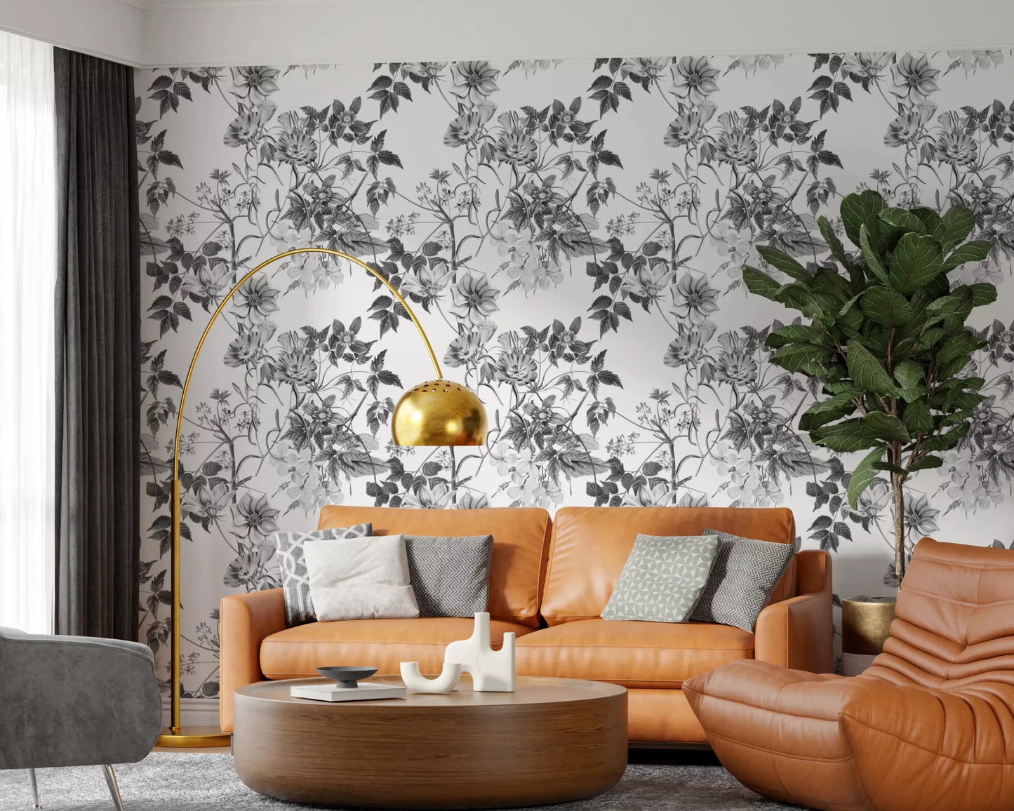 Hallway featuring Monochromatic Botanical Prints wallpaper on a light base