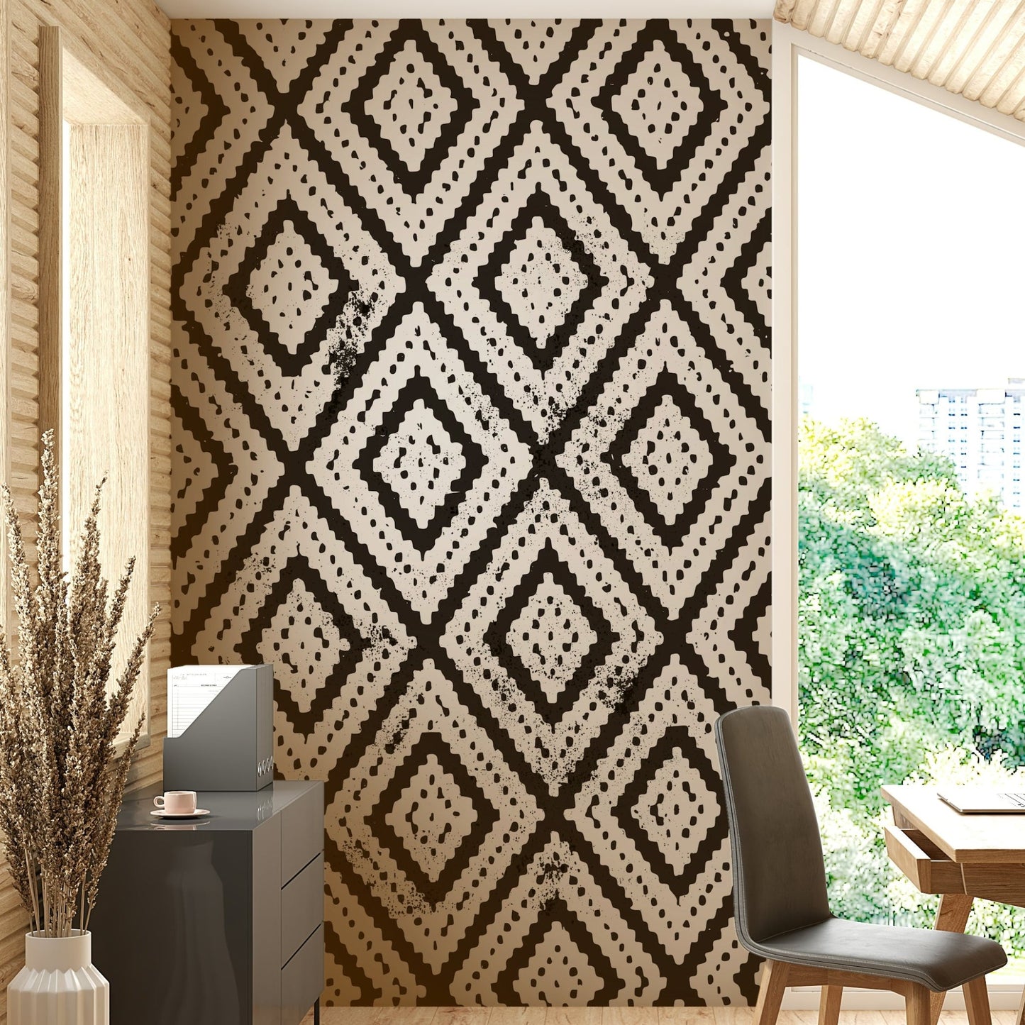 Minimalist wall art with monochromatic mosaic flair

