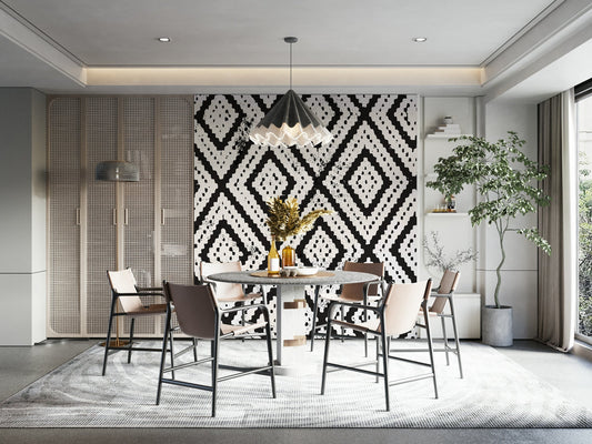 Geometric wall mural with black and white mosaic design, GD1743