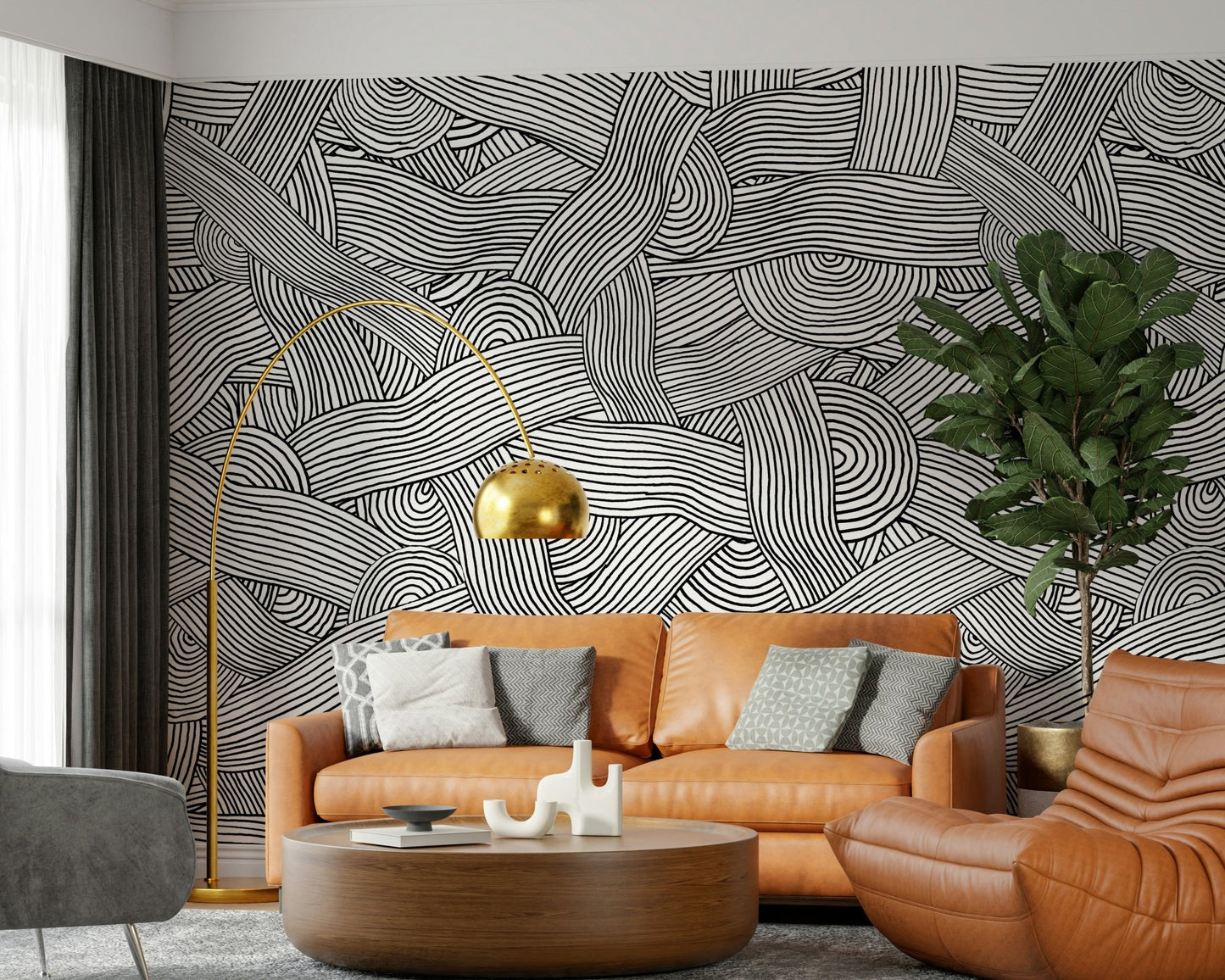 The graphic complexity of the Striped Maze wallpaper mural.