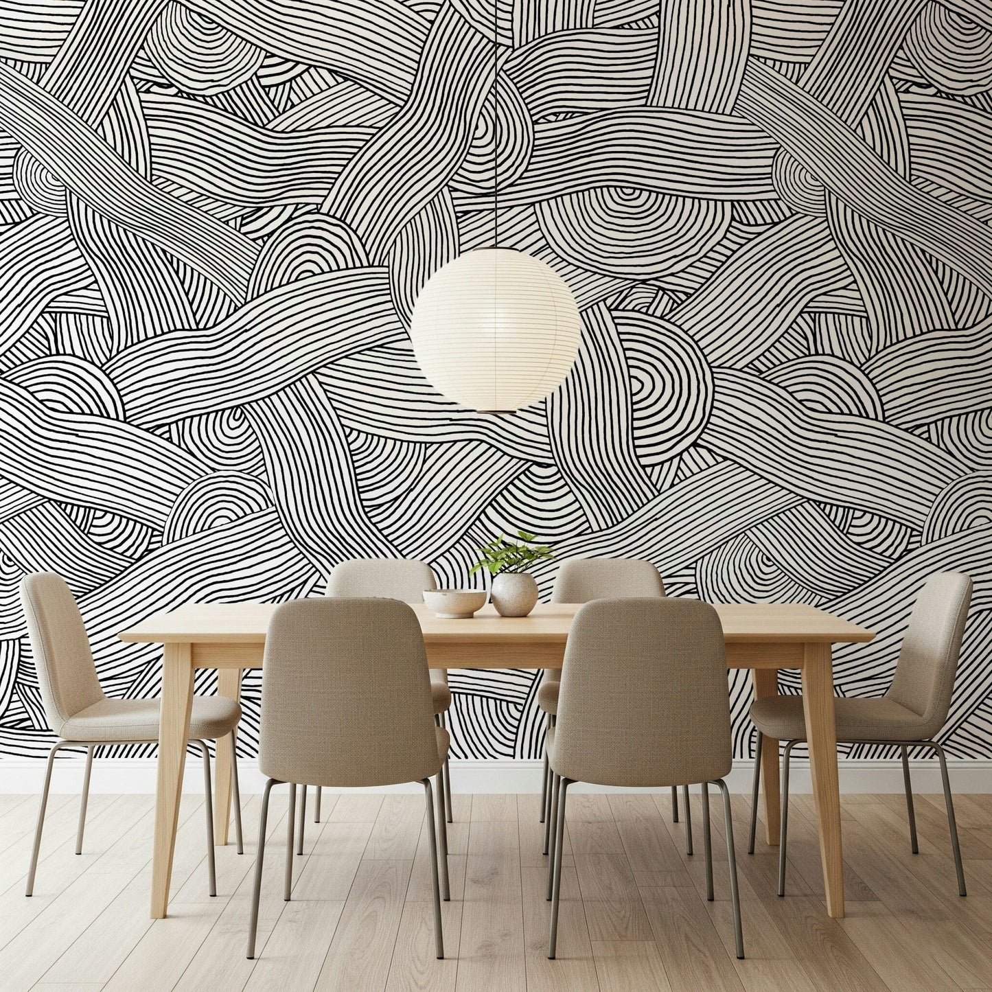 Striped Maze peel and stick wallpaper used in a retail space.