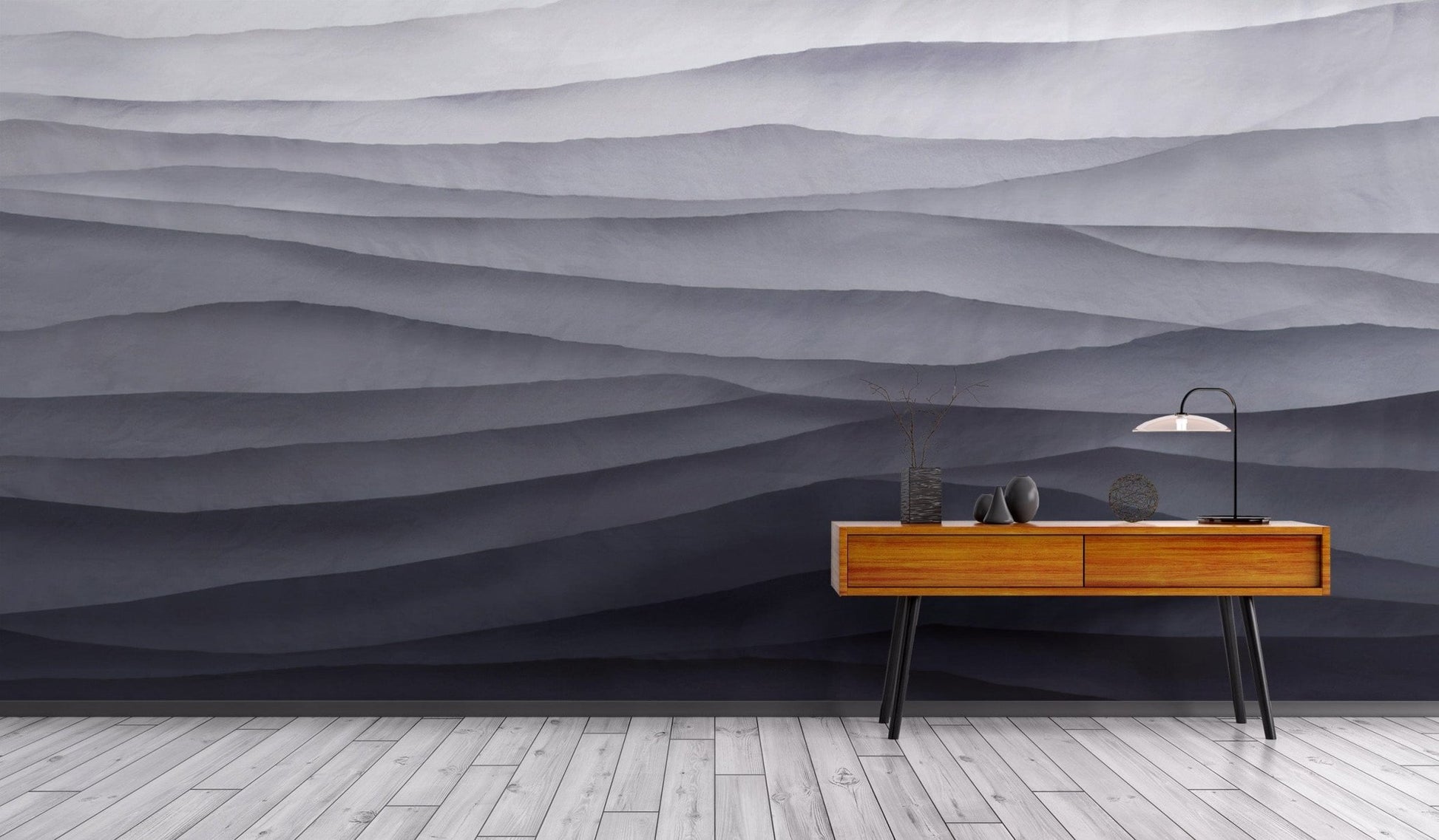 Abstract rolling hills black white mural
