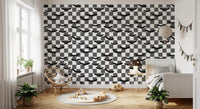 High-contrast monochrome bats checkerboard wallpaper texture GD9459