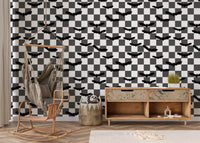 Close-up of Spooky Bats pattern on a checkered wallpaper GD9459