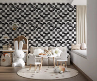 Playful bats checkerboard wallpaper for a themed kids room GD9459
