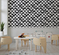 Cheerful checkerboard bats wallpaper within a cozy nursery⁠GD9459